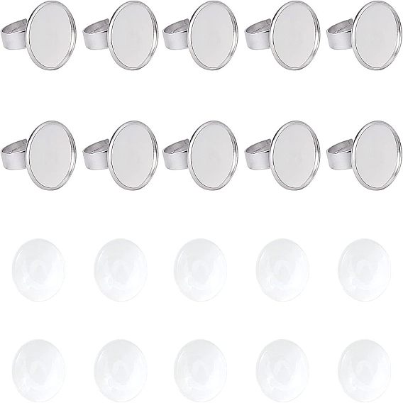 Наборы для изготовления колец для пальцев своими руками, включая регулируемые 304 компоненты колец из нержавеющей стали и прозрачные полукруглые стеклянные кабошоны