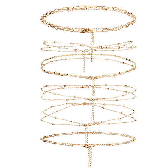 6 Стильные цепочки на талию из сплава с двойными звеньями и круглыми шариками для женщин