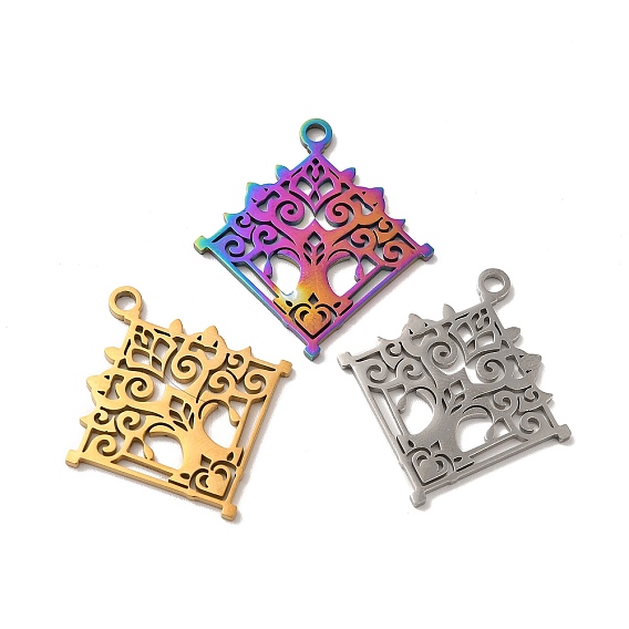 Ионное покрытие (ip) 304 кулон из нержавеющей стали, ромб с подвеской в виде дерева