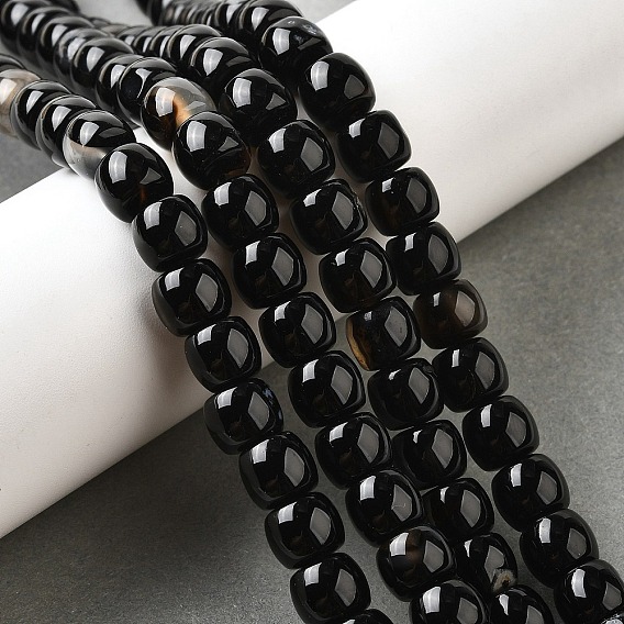 Бусины из натурального черного агата (окрашенные и нагретые), баррель