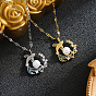 Ocean Brass Pave Clear Cubic Zirconia Fish with Starfish Pendant 201 Stainless Steel Dapped Chain Necklaces for Women, Ion Plating(IP)