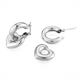 Латунные серьги-кольца с подвесками в форме сердца для женщин, без никеля 
