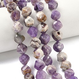 Нити из натуральных шевронных аметистовых бусин, граненые, твист