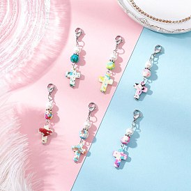 Подвески в форме креста из синтетической бирюзы, с 304 карабинами из нержавеющей стали и бусинами из ракушечного жемчуга