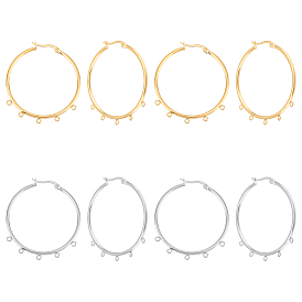 8 шт. 2 цвета 304 фурнитура для сережек-обручей из нержавеющей стали, с защелкой сзади и горизонтальными петлями, кольцо