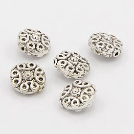 Perles en alliage de style tibétain, sans cadmium et sans plomb, plat rond, 11x10x5mm, Trou: 1mm