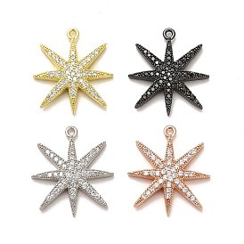Rack Plating Brass Micro Pave Clear Cubic Zirconia Pendants, Long-Lasting Plated, Lead Free & Cadmium Free, Star Charms