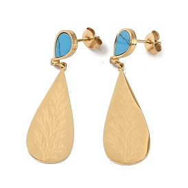 Teardrop 304 Stainless Steel Stud Earrings, Synthetic Turquoise Dangle Earrings for Women