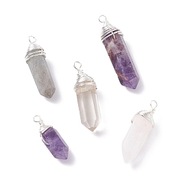 Natural Gemstone Pointed Pendants, with Silver Tone Brass Findings, Bullet