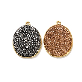 Long-Lasting Plated Brass Pave Rhinestone Pendants, Oval Charms