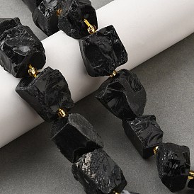 Нити бусин из натурального черного обсидиана, самородки, с бисером