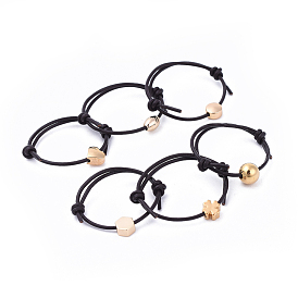 Adjustable Cowhide Leather Cord Finger Rings, with Brass  Beads, Mixed Shapes