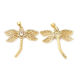 Brass Micro Pave Cubic Zirconia Pendants, Lead Free & Cadmium Free, Dragonfly Charms