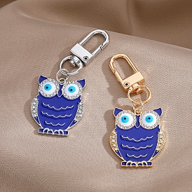 Retro Jewelry Alloy Drip Oil Owl Keychain Fashion Diamond Devil Eye Pendant Pendant