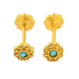 Brass with Synthetic Turquoise Stud Earring Findings, Lead Free & Cadmium Free, Flower