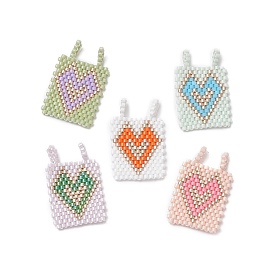 Handmade MIYUKI Japanese Seed Loom Pattern Seed Beads, Rectangle with Heart Pendants