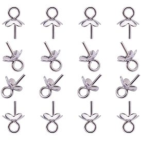 304 Stainless Steel Flower Peg Bails Pendants, For Half Drilled Beads