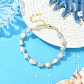 Браслеты из натурального культивированного пресноводного жемчуга и латунных бусин для женщин, рис, реальный 18 k позолоченный