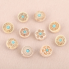 Poplar Wood Beads, with Synthetic Turquoise