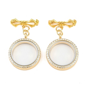 Brass Brooch, with Alloy Rhinestone Magnetic Glass Photo Locket Pendants, Oval