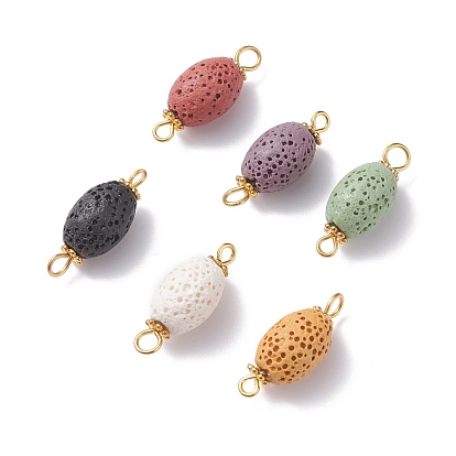 Natural Lava Rock Links Connectors, with Golden Iron Findings, Dyed, Rice