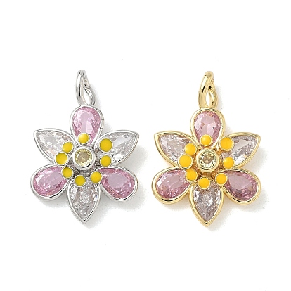 Латунные микро проложить кубического циркония подвески, Эмаль стиле, долговечный, без кадмия и без свинца, цветочный шарм