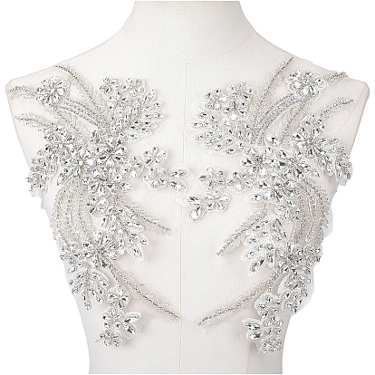 1пара цветочных стеклянных стразов и полиэстера со стеклянными бусинами, пришитыми с рельефным орнаментом, украшение для шитья своими руками