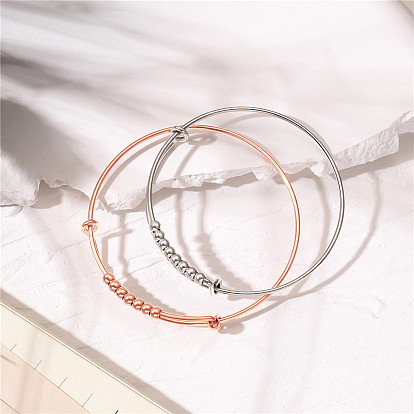 SHEGRACE Adjustable 304 Stainless Steel Expandable Bangles, with Round Beads