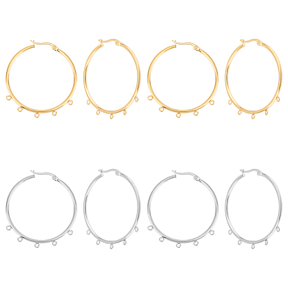 8 шт. 2 цвета 304 фурнитура для сережек-обручей из нержавеющей стали, с защелкой сзади и горизонтальными петлями, кольцо