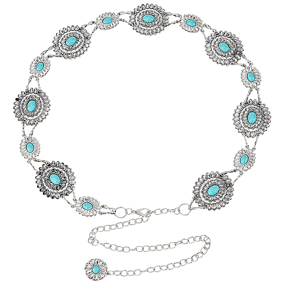1Цепочка из синтетического бирюзового сплава с овальным цветком, цепочка на талию, живот, тело для женщин