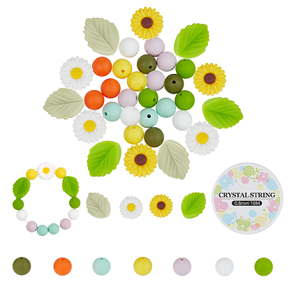 DIY Flower Leaf Bracelet Making Kit, Including Silicone Beads, Elastic Threads