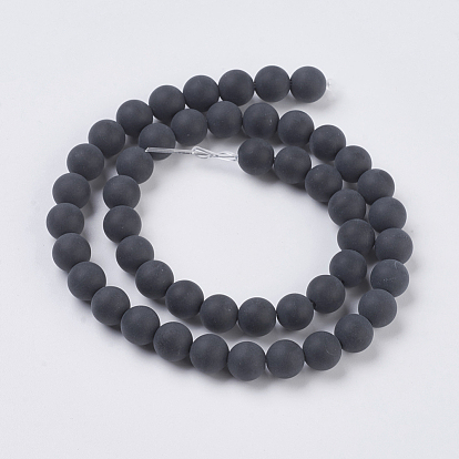 Black Agate Gemstone Beads Strands, Dyed, Frosted, Round, 8mm, Hole: 1.2mm