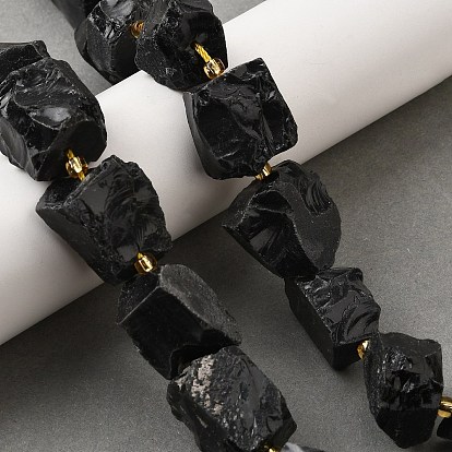 Нити бусин из натурального черного обсидиана, самородки, с бисером