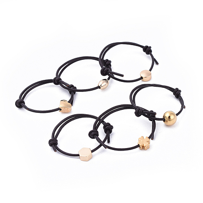 Adjustable Cowhide Leather Cord Finger Rings, with Brass  Beads, Mixed Shapes