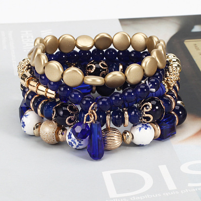 Bohemian Crystal Pendant Bracelet with Elastic Multi-layer Design - Fashion Jewelry