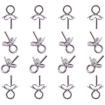 304 Stainless Steel Flower Peg Bails Pendants, For Half Drilled Beads