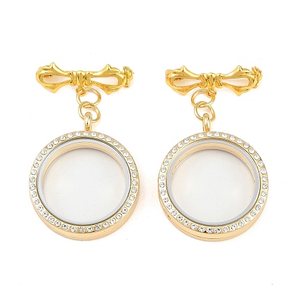 Brass Brooch, with Alloy Rhinestone Magnetic Glass Photo Locket Pendants, Oval