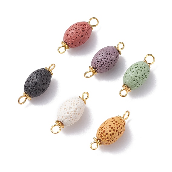 Natural Lava Rock Links Connectors, with Golden Iron Findings, Dyed, Rice