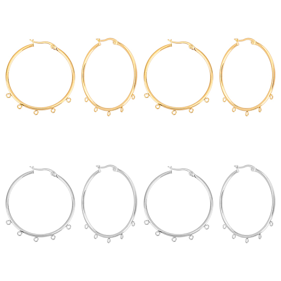 8 шт. 2 цвета 304 фурнитура для сережек-обручей из нержавеющей стали, с защелкой сзади и горизонтальными петлями, кольцо