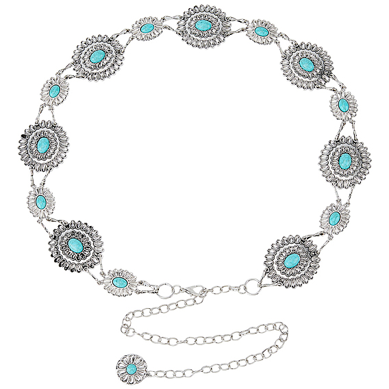 1Цепочка из синтетического бирюзового сплава с овальным цветком, цепочка на талию, живот, тело для женщин