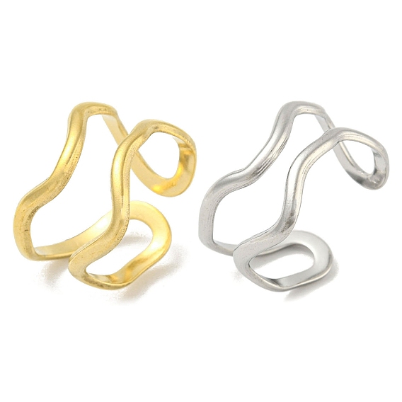 304 Stainless Steel Open Cuff Ring, Wave