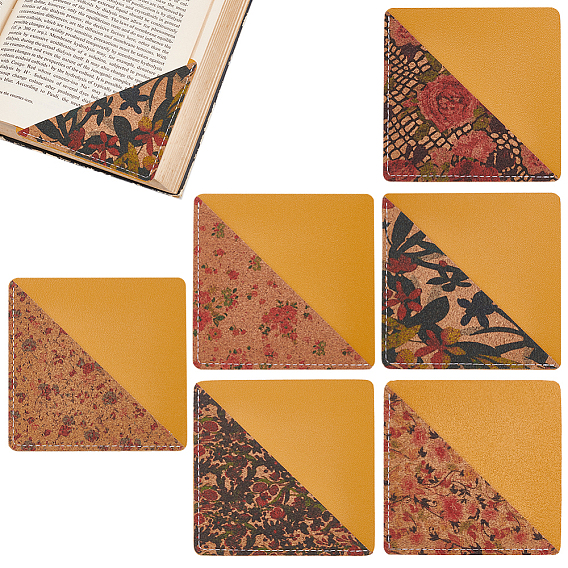 6шт 6 стили пробковые закладки, закладка для вышивки из искусственной кожи, угловой маркер страницы, квадратный