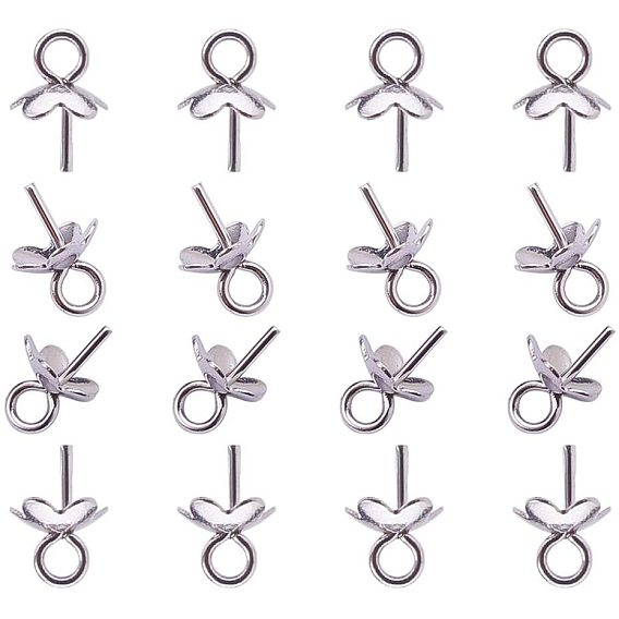 304 Stainless Steel Flower Peg Bails Pendants, For Half Drilled Beads
