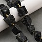 Нити бусин из натурального черного обсидиана, самородки, с бисером