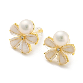 Boucles d'oreilles fleur en zircone cubique avec perle naturelle, boucles d'oreilles en laiton avec épingles en argent sterling
