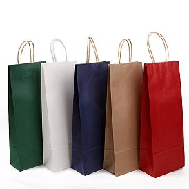 Sacs-cadeaux en papier kraft de couleur unie rectangle, avec poignées en corde de chanvre, pour sac d'emballage de vin unique