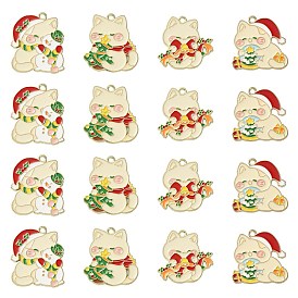 20 шт 4 стили подвески из сплава эмали, Новогодняя тема, кошачье очарование, золотой свет