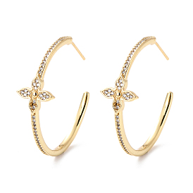 Cubic Zirconia Open Hoop Earrings for Girl Women, Sunflower Half Hoop Earrings, C-shape Brass Stud Earrings