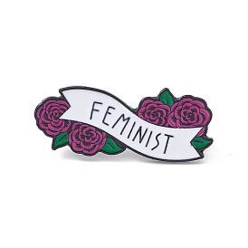Rose Flower with Feminist Enamel Pin, Electrophoresis Black Alloy Feminism Brooch for Backpack Clothes