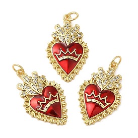 Rack Plating Brass Pendants, with Grade AAA Cubic Zirconia and Enamel, Lead Free & Cadmium Free, Long-Lasting Plated, Heart
